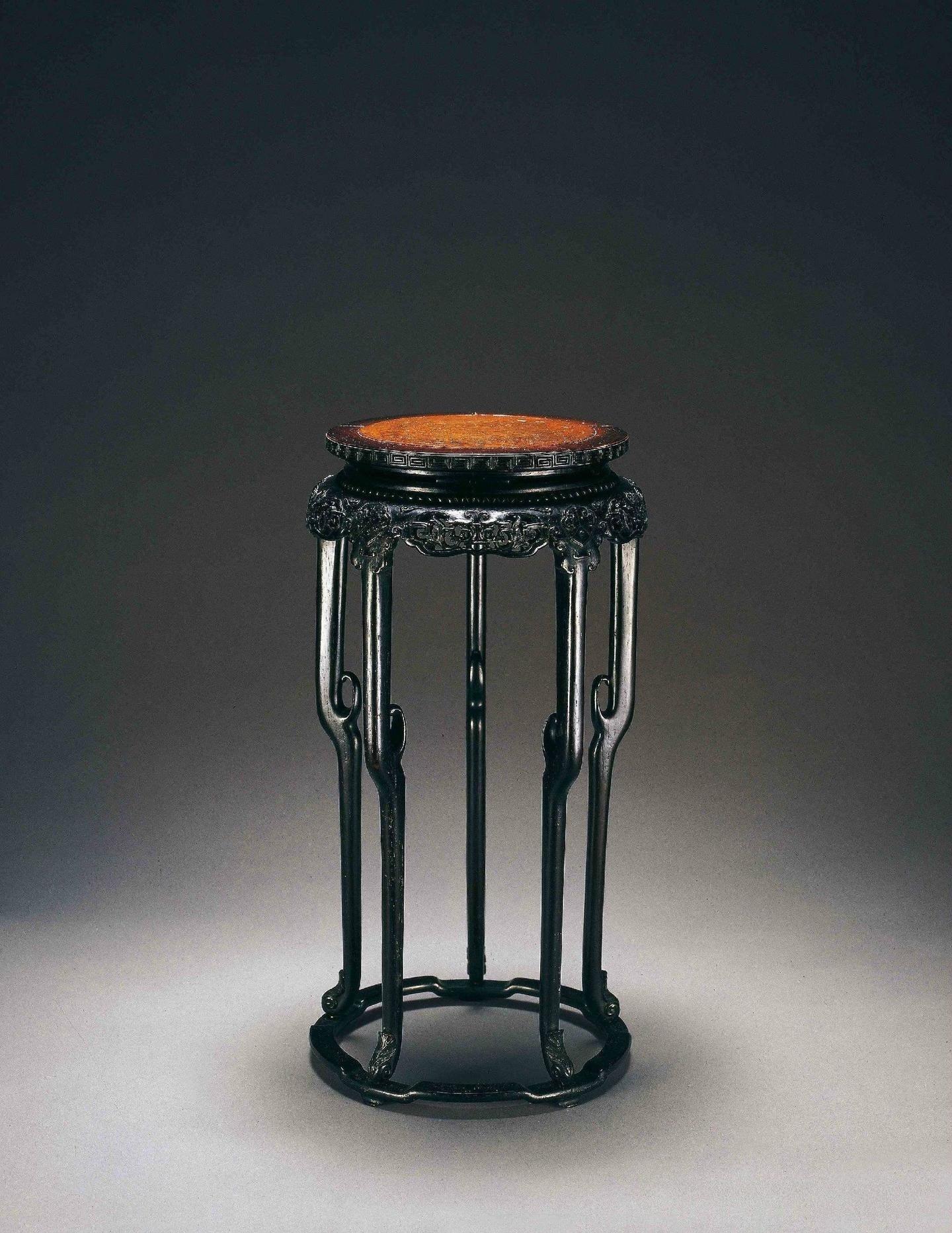 紫檀嵌瘿木高足花几